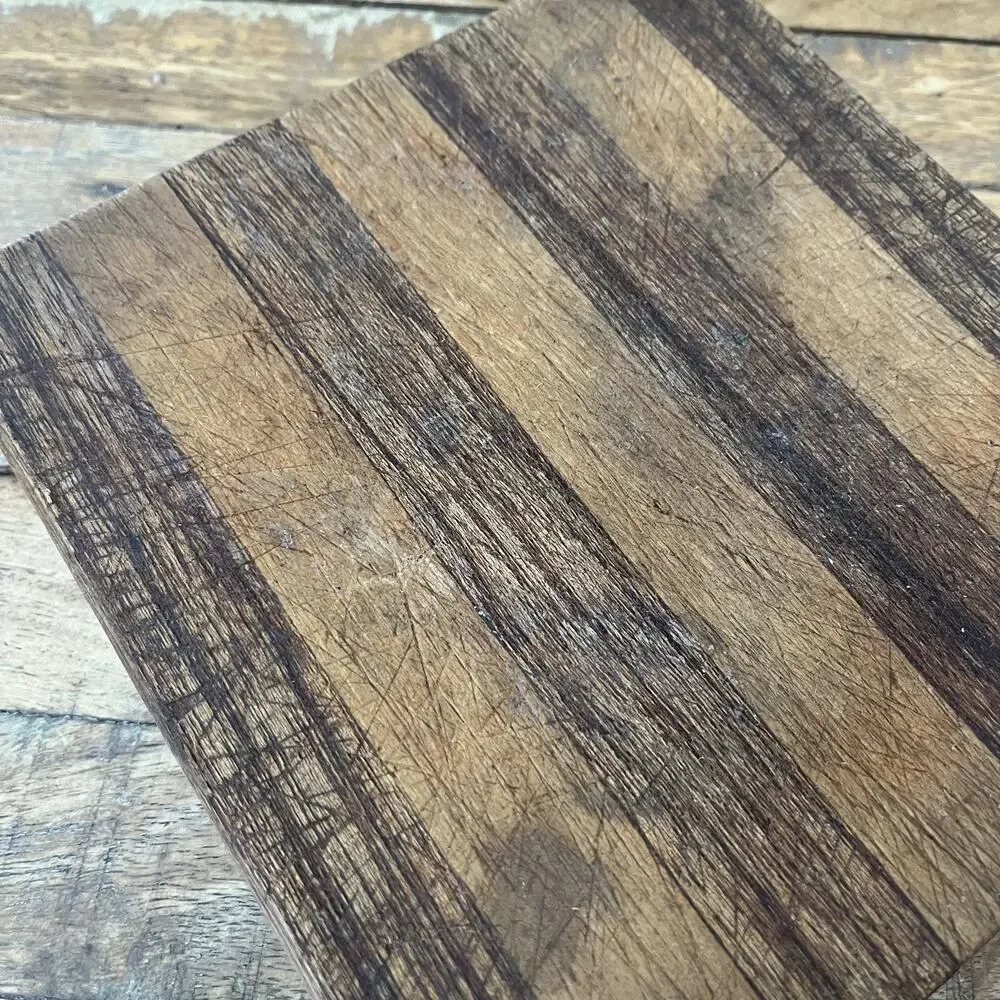 Solid Wood Cutting Serving Cheese Board 7 x 7.25 in Raised Feet Striped Design